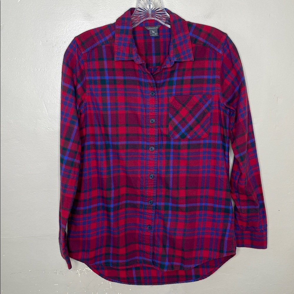 EDDIE BAUER Red & Blue Plaid Flannel Button Up Shirt XS